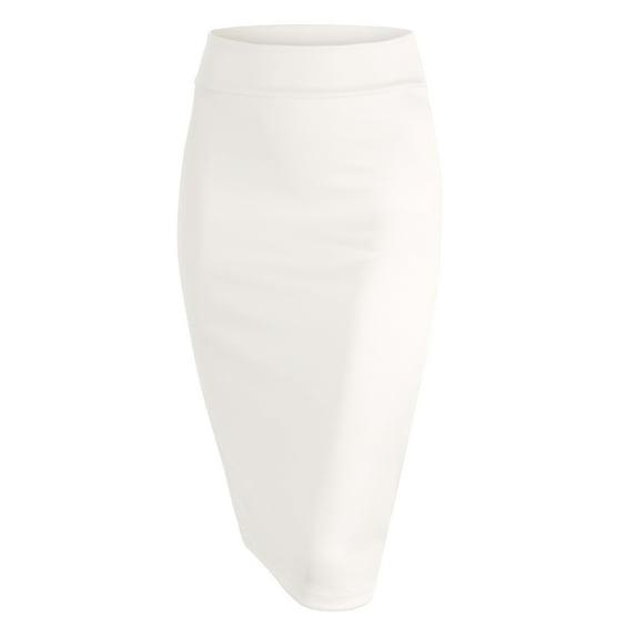 Made by Johnny Women's Elastic Waist Stretch Bodycon Midi Pencil Skirt Below Knee L WHITE