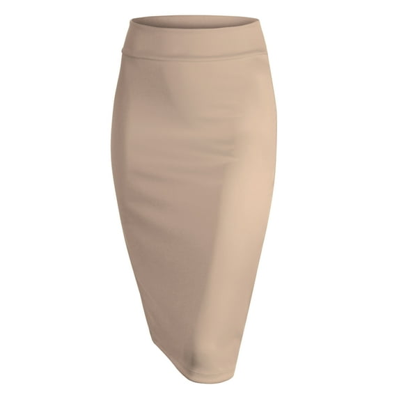 Made by Johnny Women's Elastic Waist Stretch Bodycon Midi Pencil Skirt Below Knee M KHAKI