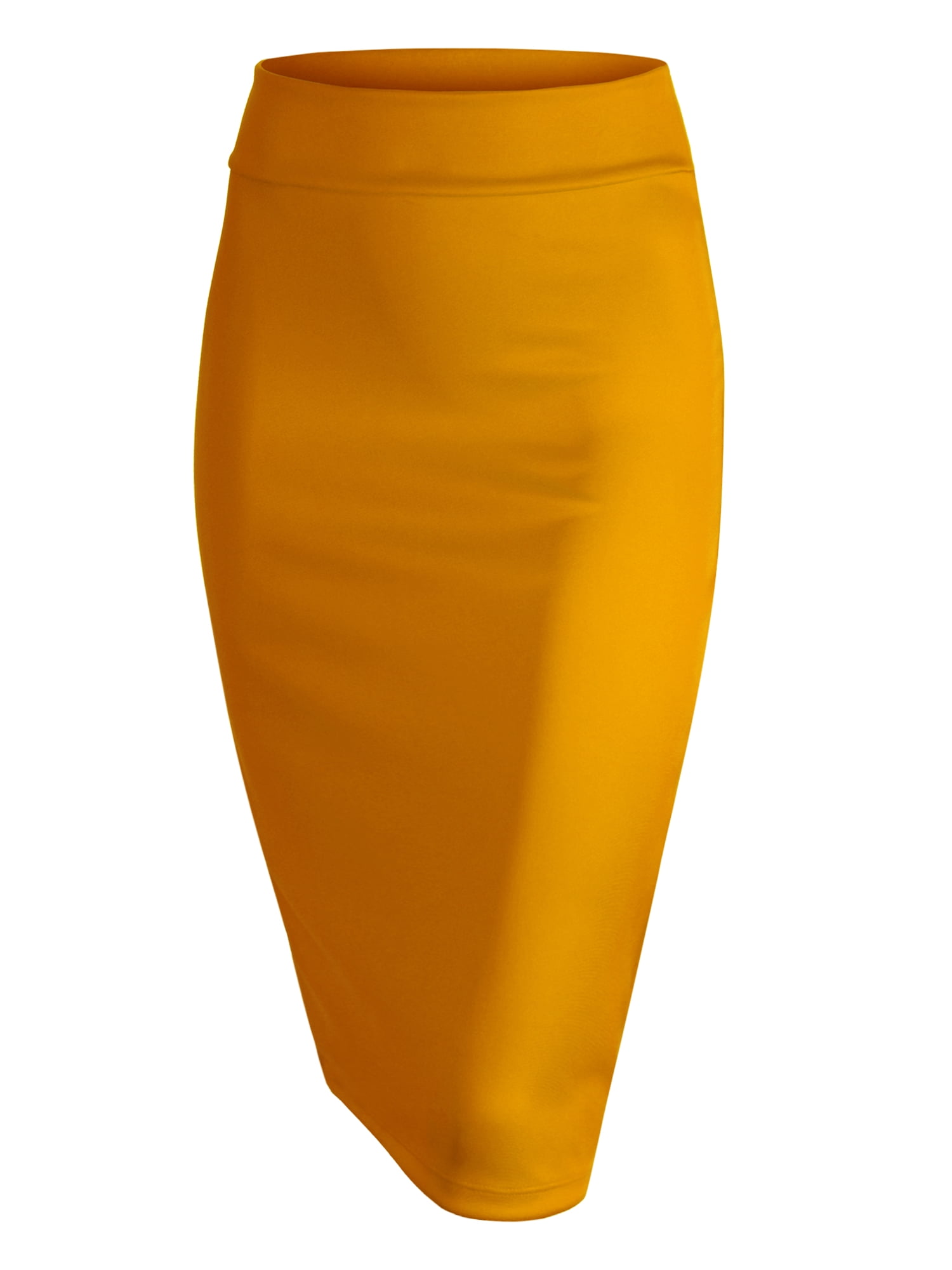 Made by Johnny Women s Elastic Waist Stretch Bodycon Midi Pencil Skirt Below Knee M MUSTARD