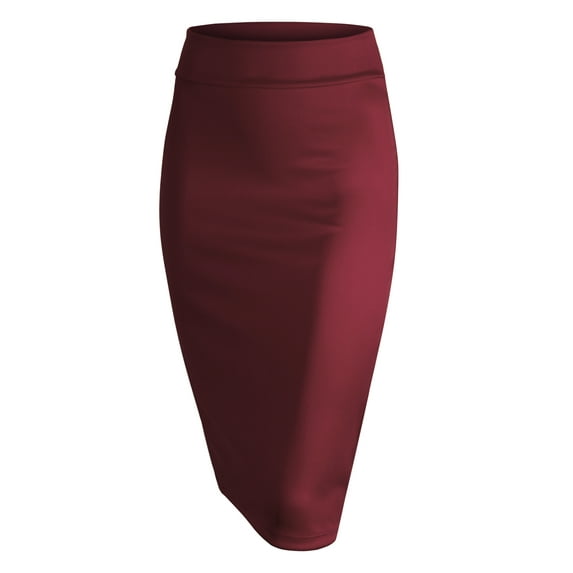 Made by Johnny Women's Elastic Waist Stretch Bodycon Midi Pencil Skirt Below Knee M WINE