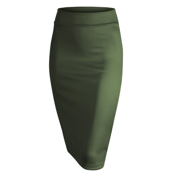 Made by Johnny Women's Elastic Waist Stretch Bodycon Midi Pencil Skirt Below Knee S OLIVE