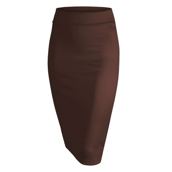 Made by Johnny Women's Elastic Waist Stretch Bodycon Midi Pencil Skirt Below Knee XL BROWN