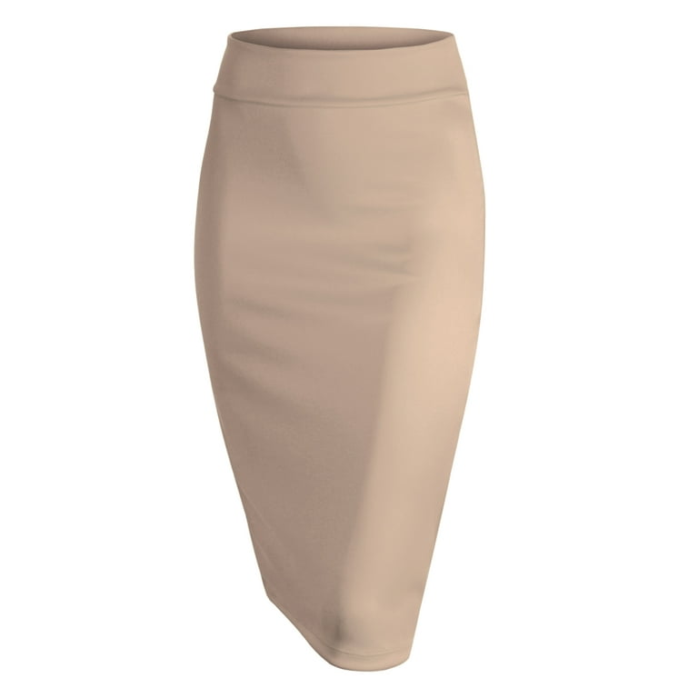 Made by Johnny Women s Elastic Waist Stretch Bodycon Midi Pencil Skirt Below Knee XL KHAKI