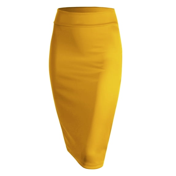 Made by Johnny Women's Elastic Waist Stretch Bodycon Midi Pencil Skirt Below Knee XXL YELLOW