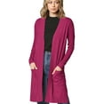 thumbnail image 1 of Made by Johnny Women's Essential Long Sleeve Solid Open Front Long Knited Cardigan Sweater with Pocket for Women L MAGENTA, 1 of 6
