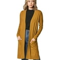 thumbnail image 1 of Made by Johnny Women's Essential Long Sleeve Solid Open Front Long Knited Cardigan Sweater with Pocket for Women L MUSTARD, 1 of 6