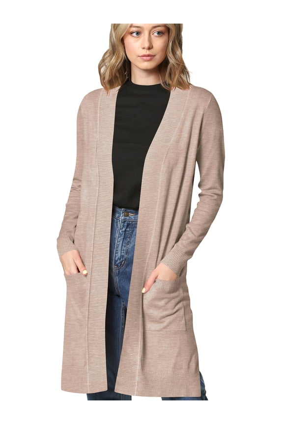 Women's Essential Long Sleeve Solid Open Front Long Knited Cardigan Sweater with Pocket for Women M KHAKI