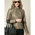 thumbnail image 1 of Made by Johnny Women's Faux Leather Quilted Motorcycle Jacket with Hoodie L KHAKI, 1 of 6