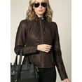 thumbnail image 1 of Made by Johnny Women's Faux Leather Quilted Motorcycle Jacket with Hoodie XS COFFEE, 1 of 6