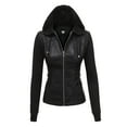 thumbnail image 1 of Made by Johnny Women's Faux Leather Zip Up Moto Biker Jacket with Hoodie S BLACK_BLACK, 1 of 6