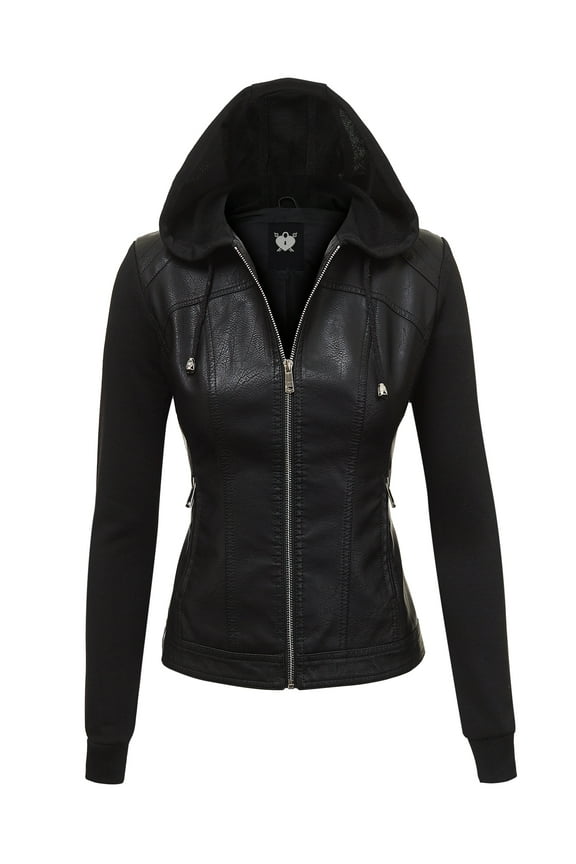 Faux Leather Hooded Jacket, (Women's)