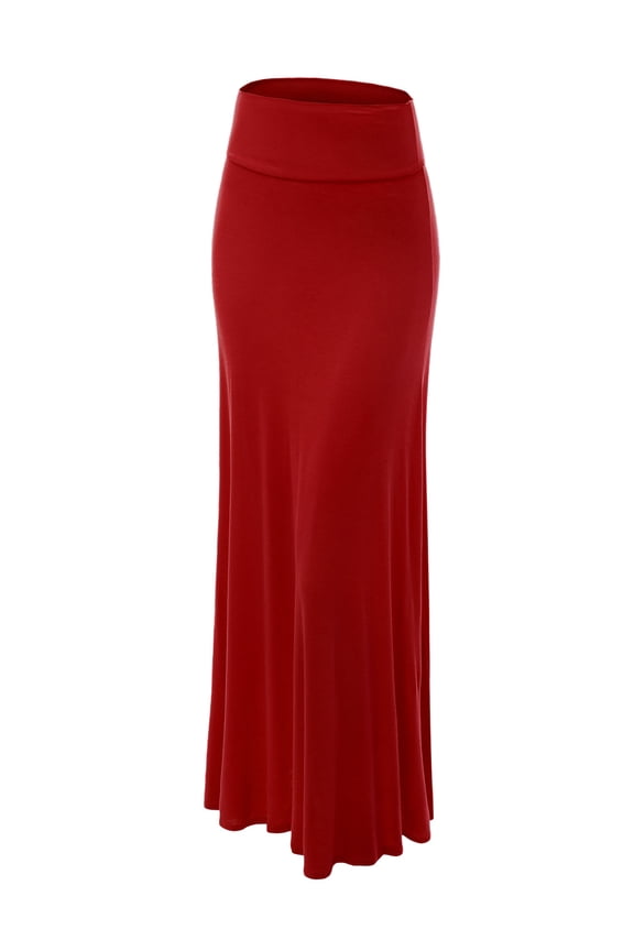 Women's Fold-Over Maxi Skirt L RED
