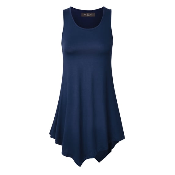 Made by Johnny Women's Handkerchief Hem Tank Tunic Top L NAVY