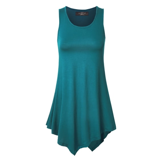 Made by Johnny Women's Handkerchief Hem Tank Tunic Top L TEAL