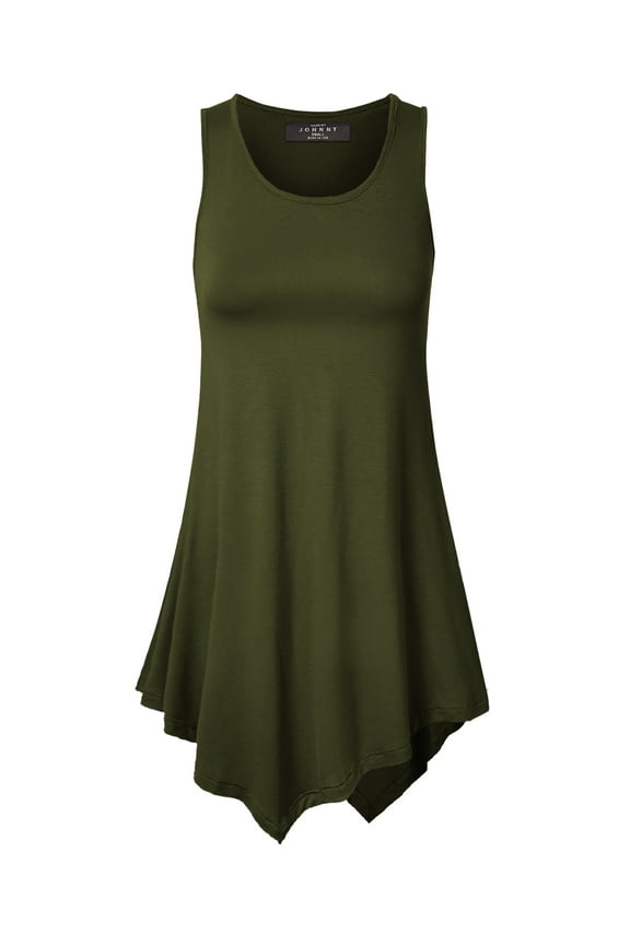 Women's Handkerchief Hem Tank Tunic Top S OLIVE