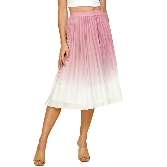Made by Johnny Women's High Elastic Waist Pleated Mid A-Line Swing Skirt M MAUVE_OMBRE