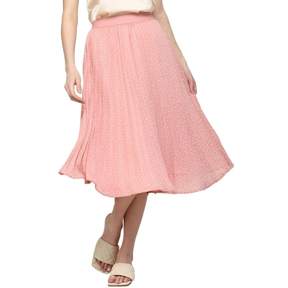 Made by Johnny Women's High Elastic Waist Pleated Mid A-Line Swing Skirt XXL MAUVE_POLKA