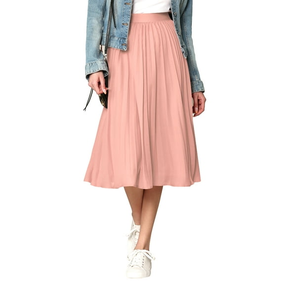 Made by Johnny Women's High Elastic Waist Pleated Mid A-Line Swing Skirt XXL PINK