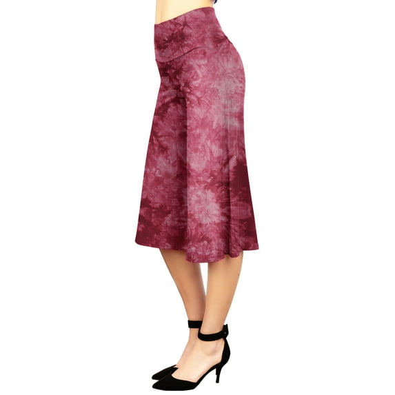 Made by Johnny Women's High Elastic Waistband Wide Leg Palazzo Culotte Gaucho Tie dye Capri Pants S WINE