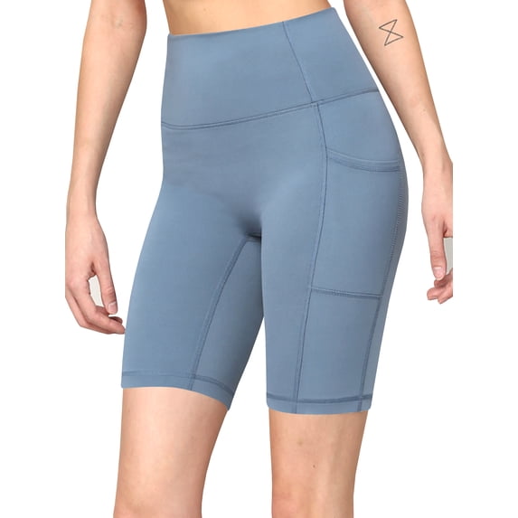 Made by Johnny Women's High Waisted Above the Knee Yoga Biker Shorts with Pockets M ICE_BLUE