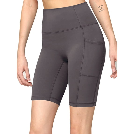 Made by Johnny Women's High Waisted Above the Knee Yoga Biker Shorts with Pockets S STONE_GREY