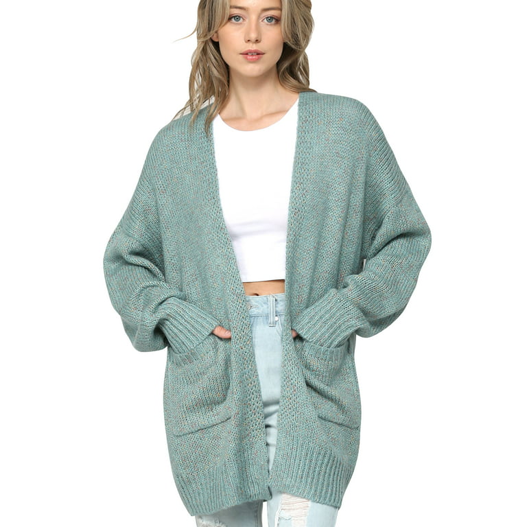 Made by Johnny Women's Kimono Long Sleeve Batwing Open Front Chunky Knit  Cardigan Loose Sweater with Pockets L JADE