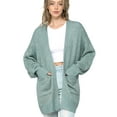 thumbnail image 1 of Made by Johnny Women's Kimono Long Sleeve Batwing Open Front Chunky Knit Cardigan Loose Sweater with Pockets S JADE, 1 of 6