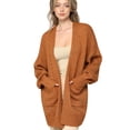 thumbnail image 1 of Made by Johnny Women's Kimono Long Sleeve Batwing Open Front Chunky Knit Cardigan Loose Sweater with Pockets XL BROWN, 1 of 6