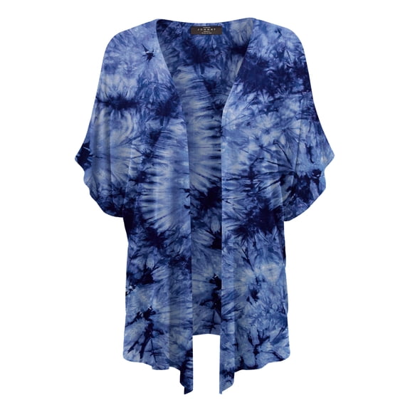Made by Johnny Women's Kimono Style Loose fit Short Sleeve Dolman Tie Dye Cardigan L NAVY