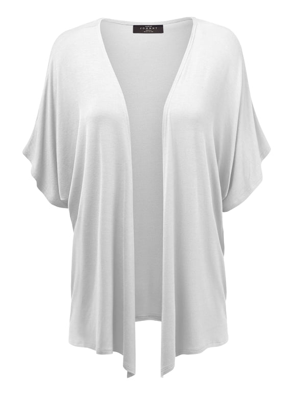Women's Kimono Style Short Sleeve Dolman Cardigan L WHITE