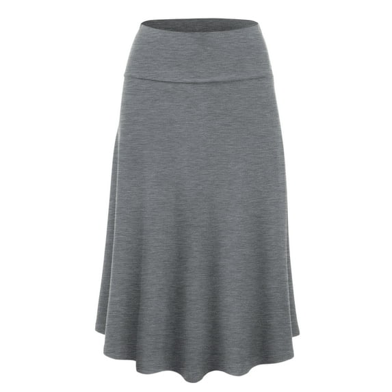Made by Johnny Women's Lightweight Fold Over Flared Midi Skirt M HEATHER_DARK_GREY