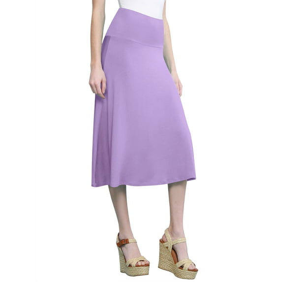 Made by Johnny Women's Lightweight Fold Over Flared Midi Skirt M LILAC