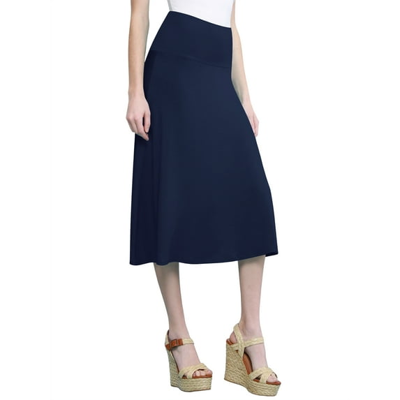 Made by Johnny Women's Lightweight Fold Over Flared Midi Skirt S NAVY