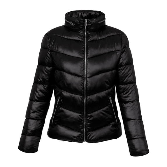 Made by Johnny Women's Lightweight Padded Quilted Water-Resistant Jacket with Attached Zip-In Hoodie XL BLACK