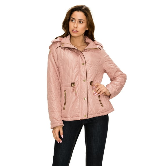 Made by Johnny Women's Lightweight Quilted Zip-Up Jacket with Hoodie M MAUVE