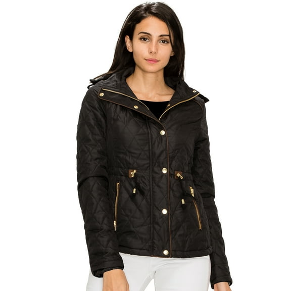Made by Johnny Women's Lightweight Quilted Zip-Up Jacket with Hoodie S BLACK