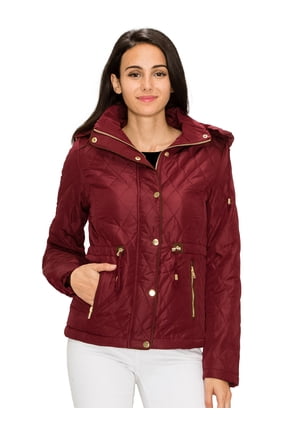 Women's Lightweight Quilted Zip-Up Jacket with Hoodie S WINE