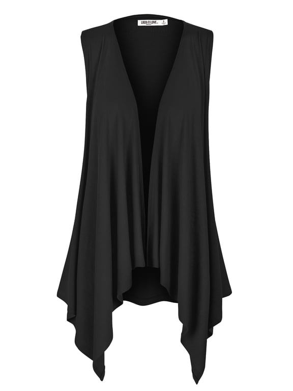 Women's Lightweight Sleeveless Draped Open Cardigan S BLACK