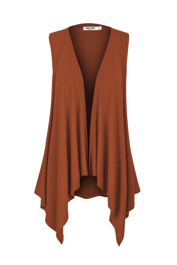 Women's Lightweight Sleeveless Draped Open Cardigan S RUST