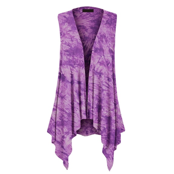 Made by Johnny Women's Lightweight Sleeveless Tie Dye Open Front Drape Cardigan S PURPLE