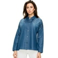 thumbnail image 1 of Made by Johnny Women's Long Sleeve Pearl Beading Button Down Denim Blouse L BLUE, 1 of 4