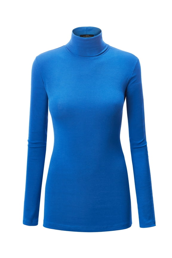 Women's Long Sleeve Rib Turtleneck Top Pullover Sweater L ROYAL_BRITE