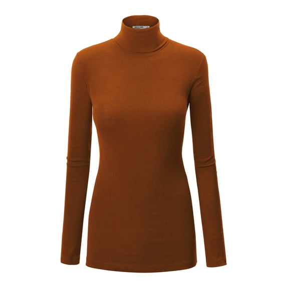 Made by Johnny Women's Long Sleeve Rib Turtleneck Top Pullover Sweater L RUST