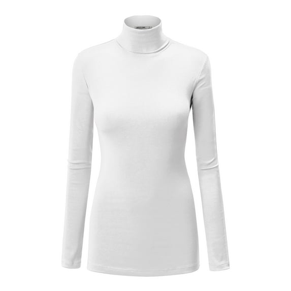 Made by Johnny Women's Long Sleeve Rib Turtleneck Top Pullover Sweater L WHITE