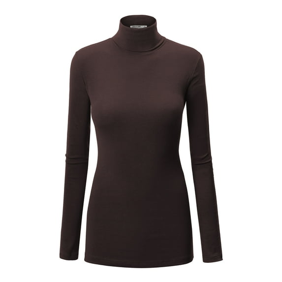 Made by Johnny Women's Long Sleeve Rib Turtleneck Top Pullover Sweater M BROWN