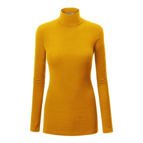 Made by Johnny Women's Long Sleeve Rib Turtleneck Top Pullover Sweater M MUSTARD
