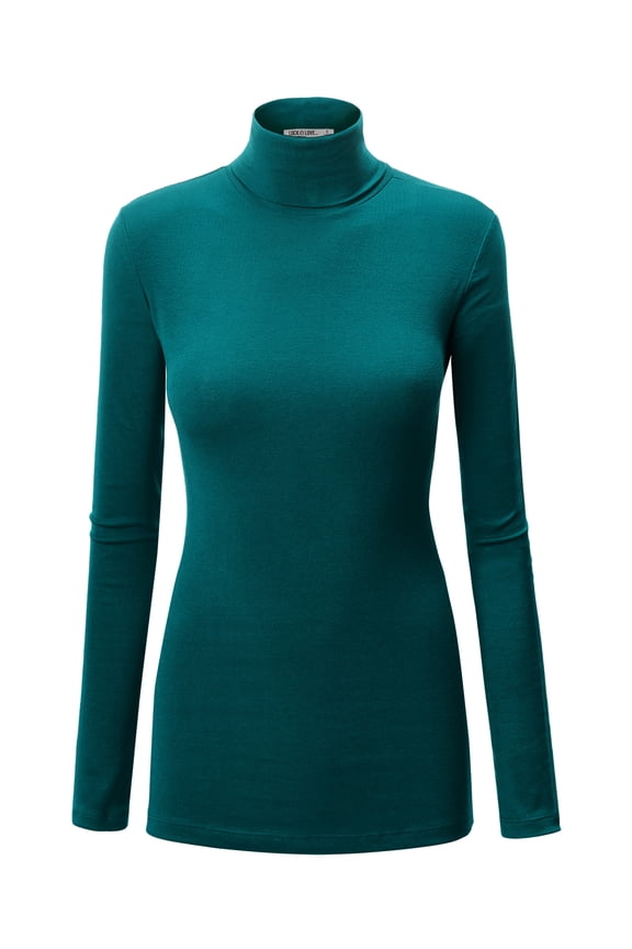 Women's Long Sleeve Rib Turtleneck Top Pullover Sweater M TEAL