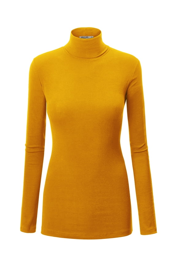 Women's Long Sleeve Rib Turtleneck Top Pullover Sweater S MUSTARD