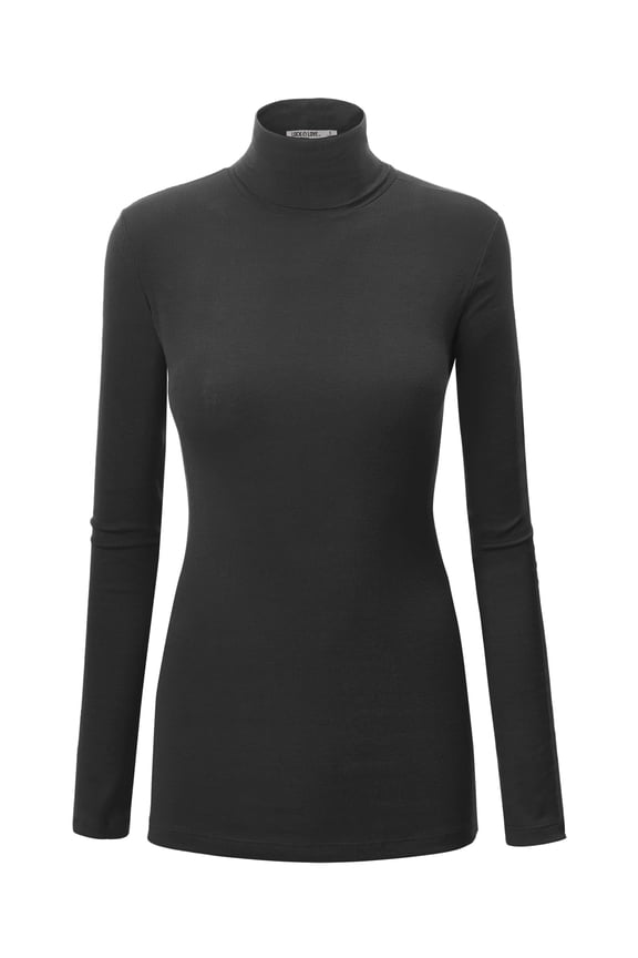 Women's Long Sleeve Rib Turtleneck Top Pullover Sweater XL BLACK