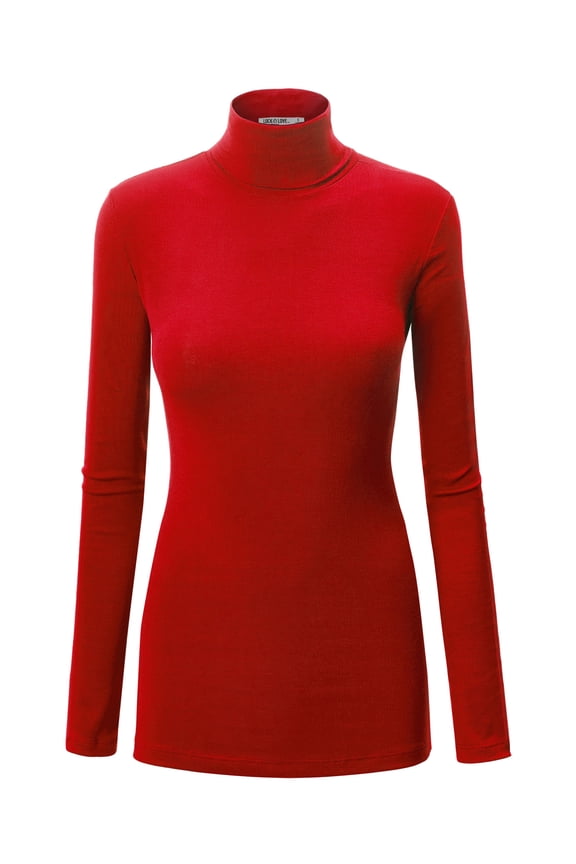 Women's Long Sleeve Rib Turtleneck Top Pullover Sweater XL RED